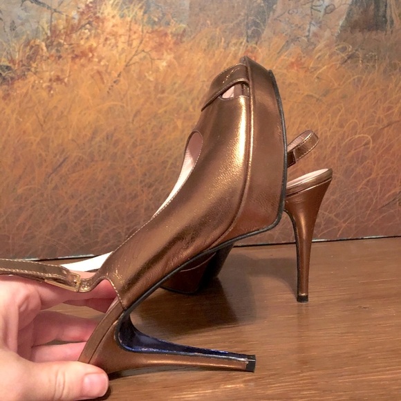 Vince Collection Italian Heels Bronze Stiletto Shoes Sling-backs 37 6 6.5 - Picture 6 of 10